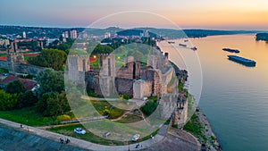 Sunset aerial view of Smederevo fortress in Serbia