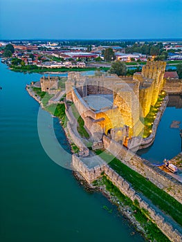 Sunset aerial view of Smederevo fortress in Serbia