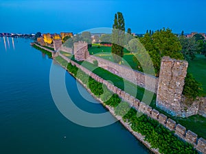 Sunset aerial view of Smederevo fortress in Serbia