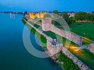 Sunset aerial view of Smederevo fortress in Serbia