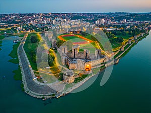 Sunset aerial view of Smederevo fortress in Serbia