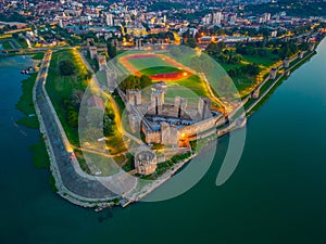 Sunset aerial view of Smederevo fortress in Serbia