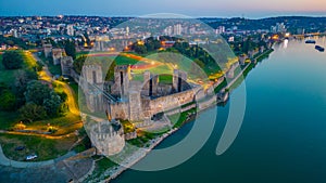 Sunset aerial view of Smederevo fortress in Serbia