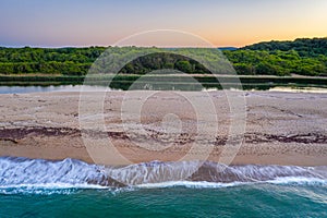 Sunset aerial view of Veleka beach in Bulgaria