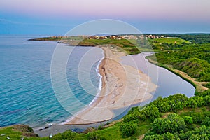 Sunset aerial view of Veleka beach in Bulgaria