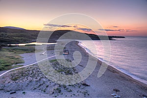 Sunset aerial view of Veleka beach in Bulgaria