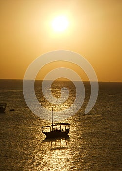 Sunset African orange seascape boat