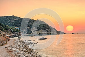 Sunset at Agios Nikitas in Lefkada, Greece