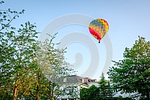 Sunset and air balloon above Dutch Summer landscape Delden, Twente