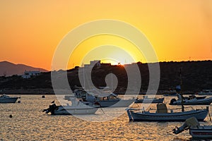 Sunset on the Aliki bay and beach - Cyclades island - Paros - Greece