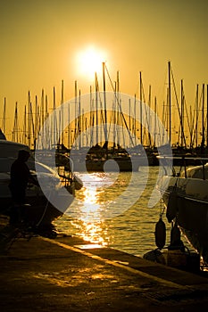 Sunset at Alimos marina in Greece.