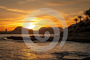 Sunset on Almadraba Beach in Alicante. Spain