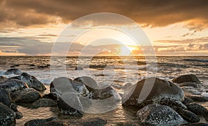 Sunset along Na Pali coast from Ke`e Beach