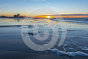 Sunset along the North Sea, Ostend City, Belgium