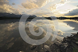 Sunset at an alpine lake