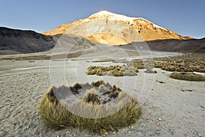 Sunset at altitude 4800m above volcano Sajama in Bolivia