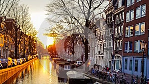 Sunset on the Amsterdam canal