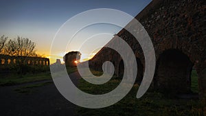 Sunset on the ancient Roman aqueduct