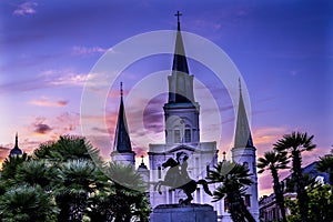 Sunset Andrew Jackson Statue Saint Louis Cathedral New Orleans Louisiana