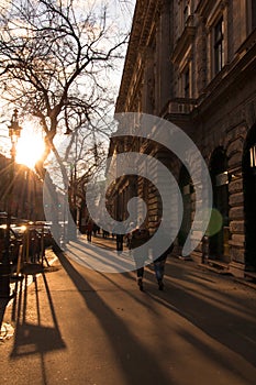 Sunset on the AndrÃÂ¡ssy ÃÂºtca street in Budapest