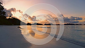 sunset at Anse Volbert Praslin island in Seychelles aerial view on Anse Volbert Cote d'Or beac