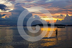 Sunset at Aonang beach Krabi Thailand