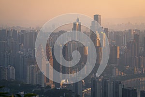 Amazing Sunset over Skyscrapers of Chongqing City photo