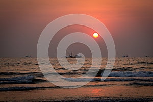 Sunset on the Arabmol beach, North Goa, India