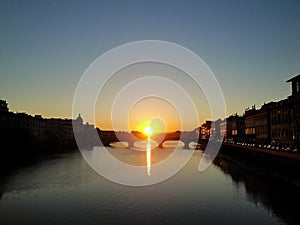 The sunset in Arno river in Florence 0 Italy