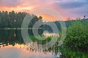 Sunset around the summer lake