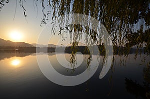 Sunset around the West Lake in Hangzhou