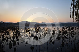 Sunset around the West Lake in Hangzhou