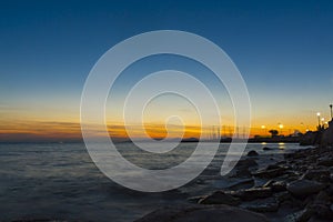 Sunset in Athen at the beach of the Mediterranean sea