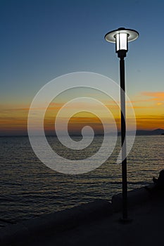 Sunset in Athen at the beach of the Mediterranean sea