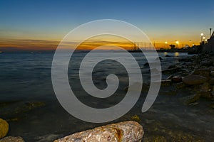 Sunset in Athen at the beach of the Mediterranean sea