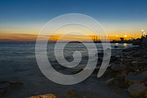 Sunset in Athen at the beach of the Mediterranean sea