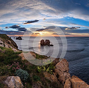 Sunset Atlantic Ocean coastline. photo