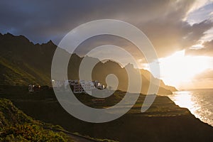 Sunset in Atlantic ocean. Taganana, Benijo, Tenerife Island. photo