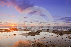 Sunset Atlantic Ocean view at Dar Bouazza rocky beach