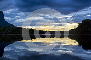 Sunset on the Auyantepui mountain in the Canaima National Park