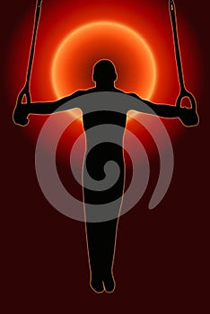Sunset Back Sport Silhouette Gymnast on Rings
