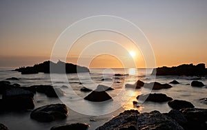 The sunset at the background in the atlantic ocean, Punta Ballena, Maldonado, Uruguay