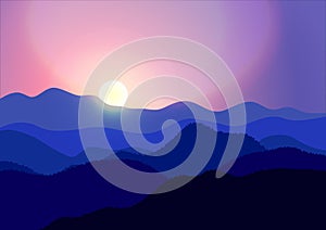 Sunset background,evening landscape, sunset, orderly line of mountains, send everything home, nature vector,