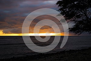 Sunset Background Over Sea with Cloudy Purple Skies