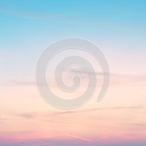 Sunset background. sky with soft and blur pastel colored clouds. gradient cloud on the beach resort. nature. sunrise.  peaceful