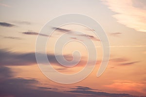 Sunset background. sky with soft and blur pastel colored clouds.  gradient cloud on the beach resort. nature. sunrise.  peaceful m