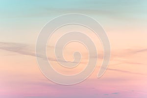 Sunset background. sky with soft and blur pastel colored clouds.  gradient cloud on the beach resort. nature. sunrise.  peaceful m