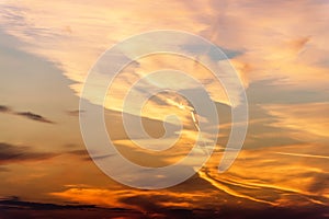 Sunset background. sky with soft and blur pastel colored clouds. sunshine through the gradient cloud on the beach resort. nature