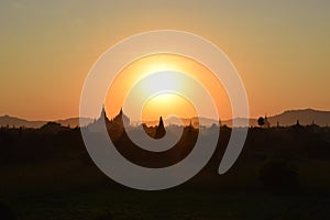 Sunset in Bagan temples, Myanmar photo