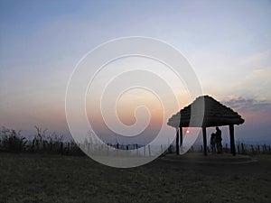 Sunset at Bamhni Dadar in Kanha Tiger Reserve, Kanha Tiger Reserve, Madhya Pradesh, India